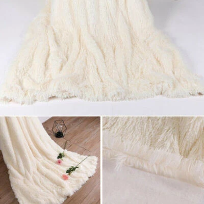 Faux Fur Blanket Reversible Soft Warm Plush Bed Sofa Fluffy Shaggy Throw - Image 1 of 4
