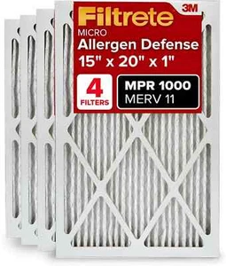 Filtro de aire para horno de CA Filtrete 15x20x1, MERV 11, MPR 1000, paquete de 4 (409D) - Imagen 1 de 6