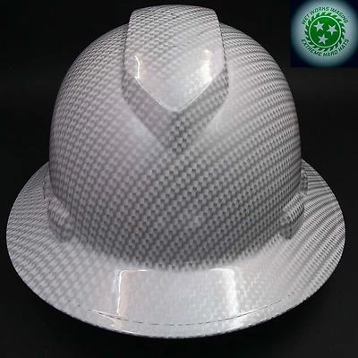 PYRAMEX FULL BRIM Hard Hat custom hydro dipped , NEW WHITE CARBON FIBER HOT NEW HYDRO