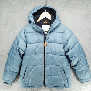 J Crew Crewcuts Jacket Kids 10 Blue Puffer Coat Fleece Lined Hooded Full Zip - Picture 1 of 23
