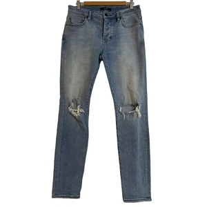 Neuw Jeans Size W32 L32 Blue Denim Iggy Skinny Button Fly Distressed Designer - Picture 1 of 19