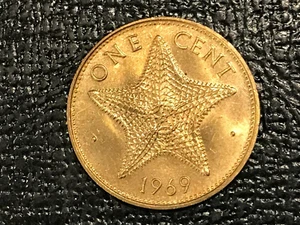 HIGH GRADE UNC 1969 BAHAMAS ISLANDS STARFISH ONE CENT COIN-MAR082 - Picture 1 of 2