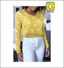 ? Forme Crop Top Col Rond Chic ? Pull Manches Longues Beige Pois Blanc
