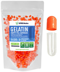 Capsules Express- Size 3 Orange & Clear Empty Gelatin Capsules Gelcap Kosher Cap