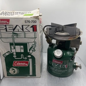Stufa a zaino leggera vintage Coleman PEAK 1 modello 576 700 con scatola - Foto 1 di 5