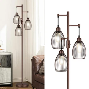 Dimmable Farmhouse Industrial Floor Lamp, Matte Brown Tree Standing Tall Lamp... - Picture 1 of 7