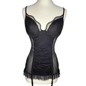 Victoria's Secret Very Sexy Black Mesh Ruched Garter Straps Lingerie Size Medium - Picture 1 of 9