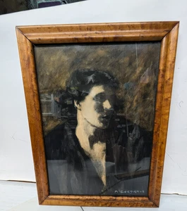 Retrato de dama vintage de M. Cosgrove 1911-2002 canadiense con marco de arce Birdseye - Imagen 1 de 9