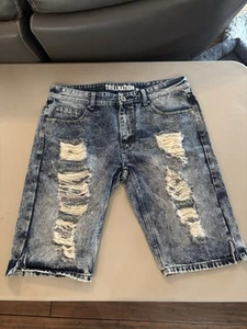 Pantalones Cortos de Jean Trillnation Para Hombre Talla 36 Denim Rasgado Lavado con Ácido Envejecido - Imagen 1 de 8