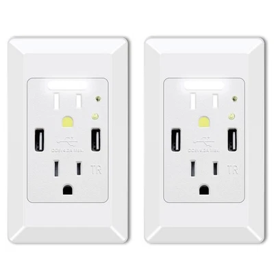 4.2A USB Charging Outlet LED Night Light Tamper Resistant Square Socket Cover ×2 - Image 1 of 4