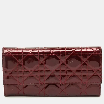 Dior Dark Red Cannage Patent Leather Lady Dior Wallet on Chain - Image 1 of 4