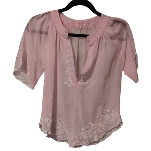 Blusa donna rosa trasparente sottile con ricamo floreale bianco taglia small - Foto 1 di 4