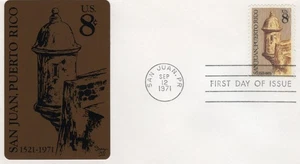 1437 San Juan 450th FDC Sarzin cachet in metallo, senza indirizzo, patta aperta - Foto 1 di 3