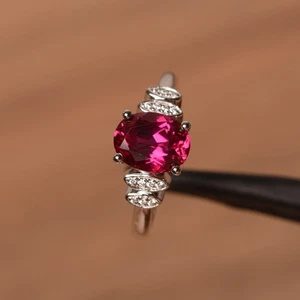 925 Sterling Silver Pink Ruby Lab Created Women Art Deco Ring US Duty Free - Picture 1 of 5