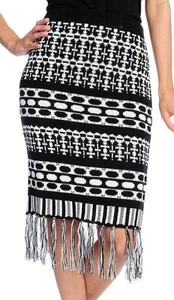 NEW Kate & Mallory Jacquard Knit Fringe Detailed Knee-Length Skirt - Sz. M - Picture 1 of 3