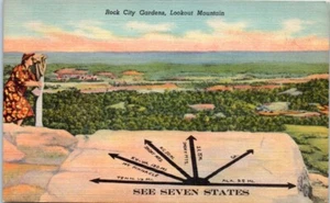 ROCK CITY GARDENS Aussichtspunkt Berg TENNESSEE TN Seven State View Leinen Postkarte - Bild 1 von 2