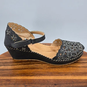 Sandali Patrizia Spring Step donna 10 neri Mary Jane zeppa taglio laser punta aperta - Foto 1 di 8