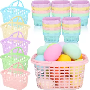 60 Pcs Pastel Plastic Easter Baskets Bulk Small Colorful Plastic Baskets with Ha - Picture 1 of 9