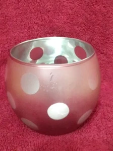 Frosted Mirrored Glass Votive Tea Light Candle Holder Pink Polkadots Round 3" VG - Picture 1 of 10