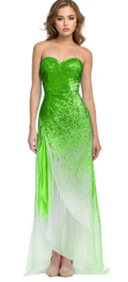 TERANI COUTURE ~ Lime Green Sequins Strapless Chiffon Formal Gown 8 NEW $517 - Image 1 of 4