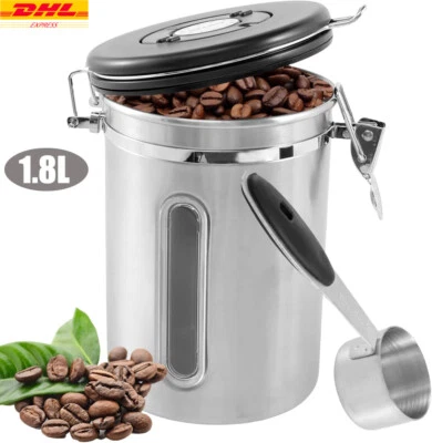 Kaffeedose 1800ml Kaffeebehälter aus Edelstahl Dosierlöffel Aromadose DHL - Bild 1 von 4