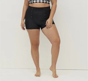 Torrid Ultra High Waist Badeshorts Knopfdetail schwarz Neu mit Etikett neu 6X - Bild 1 von 8