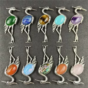 Wholesale 10pcs Mixed Natural Stone Silver Red-crowned Crane Pendant Brooch - Picture 1 of 12