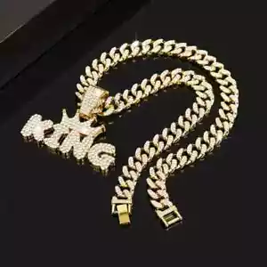 Men's Hip Hop Crown KING Pendant Rhinestone 50CM Cuban Necklace Fashion Jewelry - Picture 1 of 4
