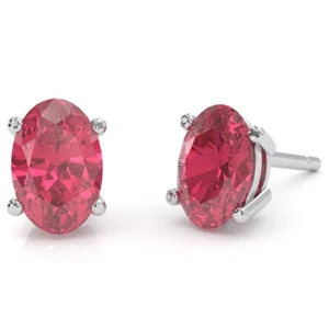 Oval Ohrstecker rosa Turmalin 8 x 6 mm in 14 Karat Weißgold - Bild 1 von 8