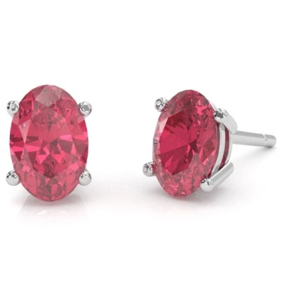 Pink Tourmaline 8x6mm Oval Stud Earrings In 14k White Gold - Image 1 of 4