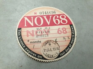Nov 1968 UK LICENCE for Austin Car  - Bild 1 von 2