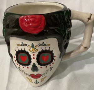 New skull Girl Coffee Cup Mug Small Chip On Hair Skeleton Day Of The Dead 22.6z - Picture 1 of 6