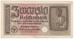 Nazi Germany 20 Reichsmark Banknotes Circulated WWII O-8798442 - Picture 1 of 2