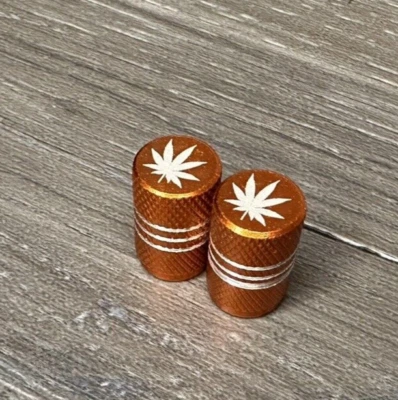 Weed Pot Leaf Orange Bike Schrader Valve Caps Aluminum BMX Cannabis - Image 1 of 3