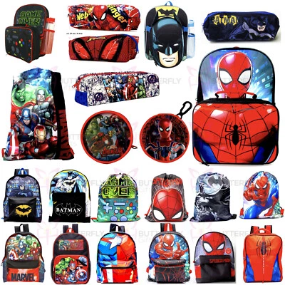 MARVEL DC Avengers Spiderman Batman Kids Boy School Backpack LunchBox Pencil Book Bag