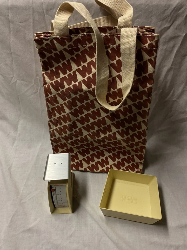 Escala Weight Watchers vintage años 70 - bandeja rectangular - y bolso reutilizable de lona Foto 1 de 4