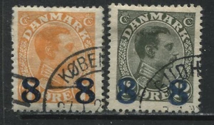 Denmark 1921-22 2 different stamps 7 ore, and 12 ore all overprinted 8 ore used - Picture 1 of 1