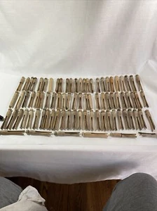 Vintage Lot Of 80 Wooden Round Top Clothes Hanging Pins - 3 to 4 Inches - Crafts - Picture 1 of 12