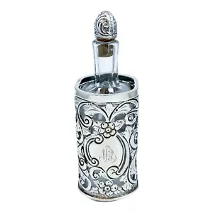 Vittoriano Vetro Profumo Aroma Bottiglia, Art Nouveau Argento Sterling Forato - Foto 1 di 15