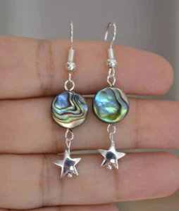 Handmade Abalone shell hematite Stone star silver plated earring - Picture 1 of 6