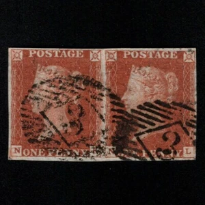 SG8 (BS35) 1d Red Imperf Plate 46 - Pair NK-NL - 4 Margin - Good - 3 London - Picture 1 of 2