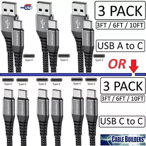 3-PACK USB C to C or A to C CABLE FAST CHARGE CORD 3/6/10FT for iPhone 15 Galaxy - Picture 1 of 34