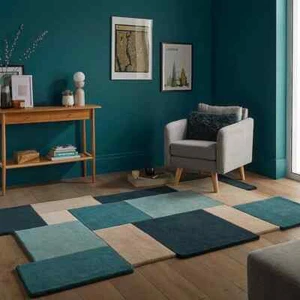 050-Box block gold grey yellow designer Tufted area rug 100% woolen modern Rugs - Picture 1 of 6