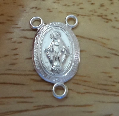 16x10mm Sm Rosary Center Miraculous Mary Sterling Silver Charm - Image 1 of 2
