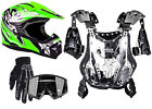 Green Kids PeeWee Chest Protector 50-75lbs Helmet Black Gloves Goggles Motocross