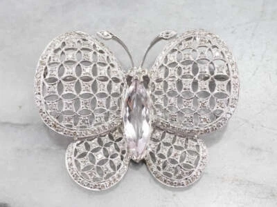 Platinum Morganite Diamond Butterfly Brooch - Image 1 of 4