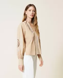 TWINSET Simona Barbieri Long Sleeve Blouse Handmade Embroidery Size 42 Fit 10-12 - Picture 1 of 11