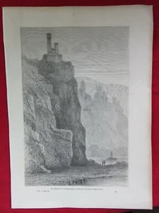 Original Holzstich,Neckarsteinach,Blick v.Neckarufer auf die Burg,Stroobant 1867 - Bild 1 von 3