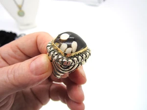 Estate Vintage Massive Sterling Silver 14K Gold 33.2 Gram Glossy Agate Ring - Picture 1 of 4