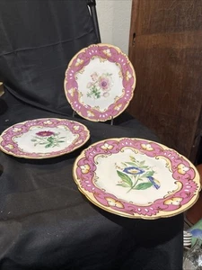 19th Century Paris Vieux Porcelain Pink Floral Design 3 Plates - Picture 1 of 20